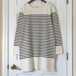 Allihop Anthropologie Top Of The Line Striped Long Sleeve Mini Dress Ivory M